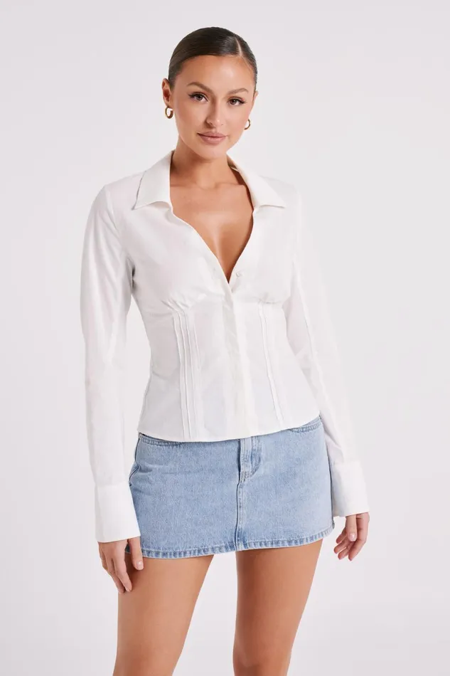 Meshki Basic Tops Parisa Pleated Shirt 8211 White White 8211 Women