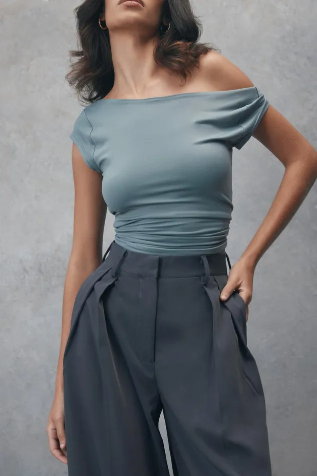 Meshki Basic Tops Reyna Recycled Nylon Longline Top 8211 Light Charcoal Lightcharcoal 8211 Women Meshki Basic Tops Reyna Recycled Nylon Longline Top 8211 Light Charcoal Lightcharcoal 8211 Women