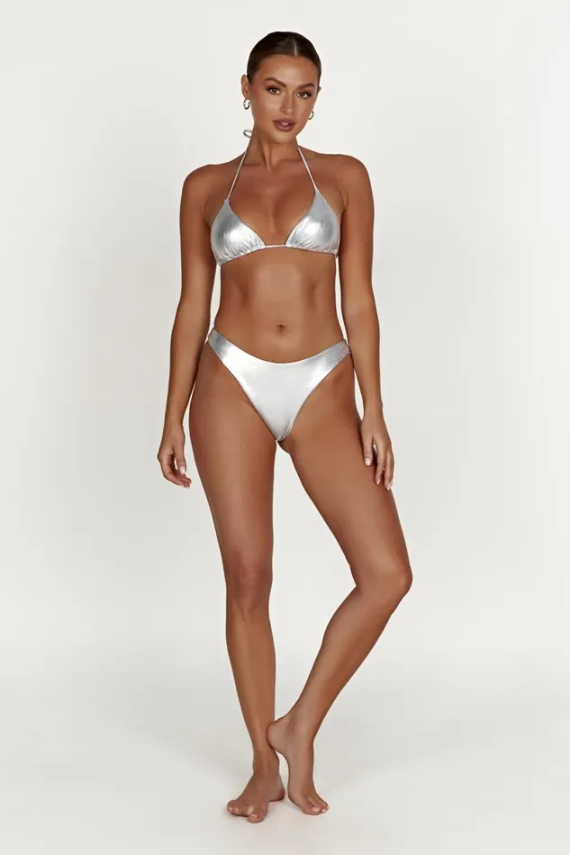 Meshki Bikini Bottoms Bambi Metallic Cheeky Cut Bikini Bottoms 8211 Silver Silver 8211 Women