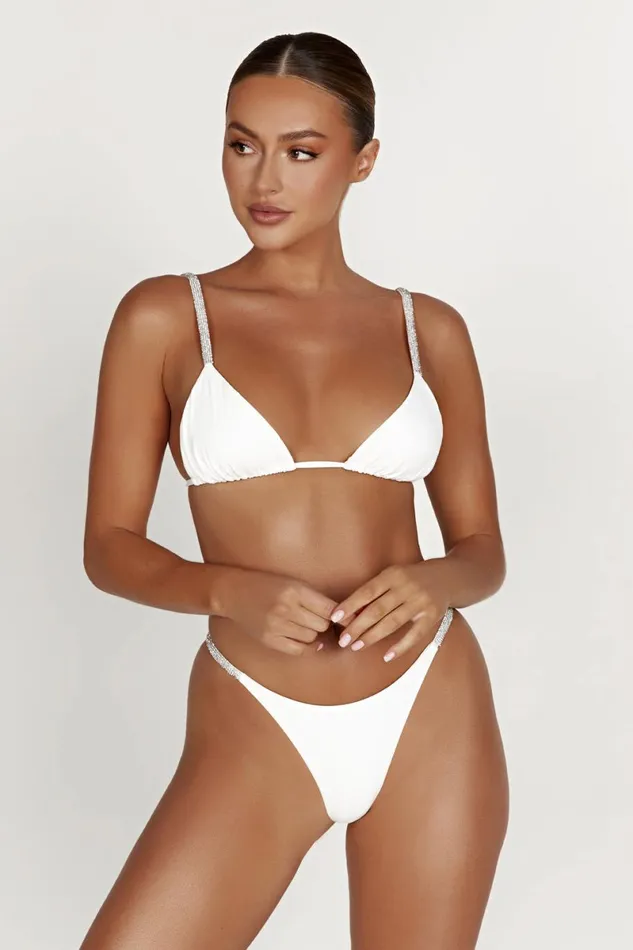 Meshki Bikini Bottoms Tatum Diamante Waist Recycled Bikini Bottom 8211 White White 8211 Women
