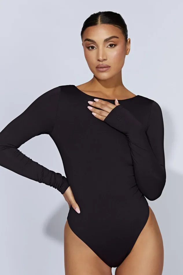 Meshki Bodysuits Cheyenne Long Sleeve Plunge Back Bodysuit 8211 Black Black 8211 Women