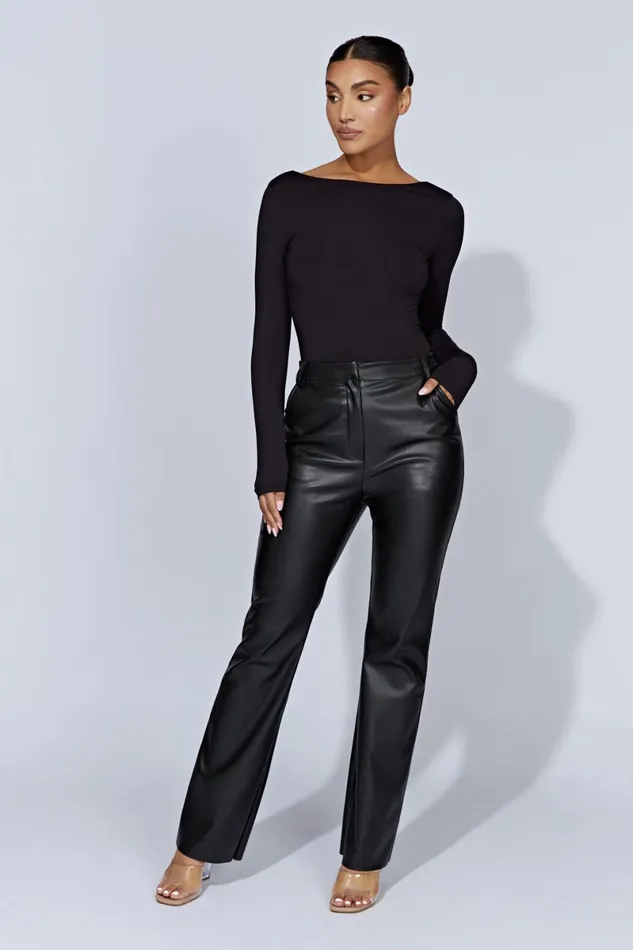 Meshki Bodysuits Cheyenne Long Sleeve Plunge Back Bodysuit 8211 Black Black 8211 Women