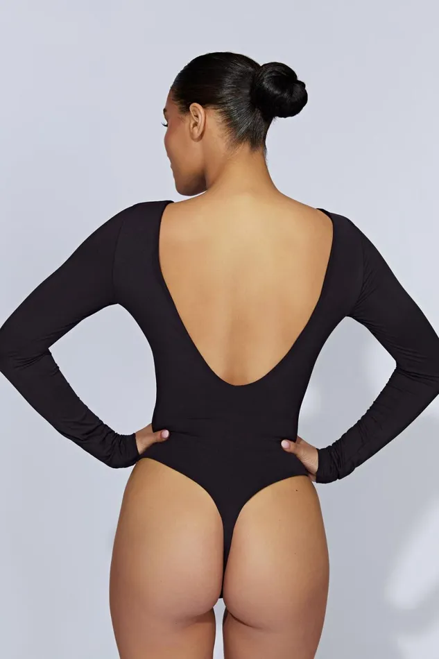 Meshki Bodysuits Cheyenne Long Sleeve Plunge Back Bodysuit 8211 Black Black 8211 Women