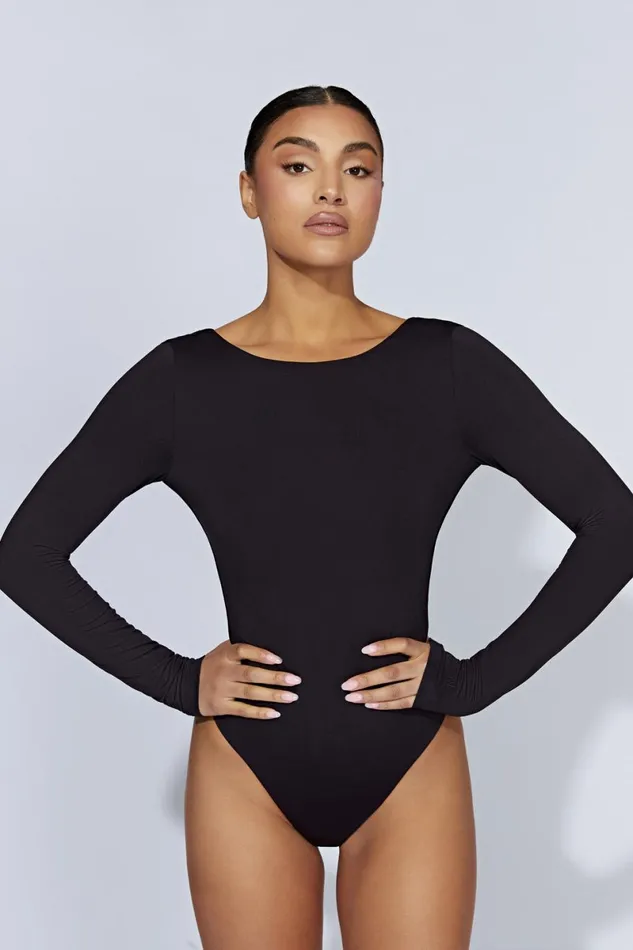 Meshki Bodysuits Cheyenne Long Sleeve Plunge Back Bodysuit 8211 Black Black 8211 Women