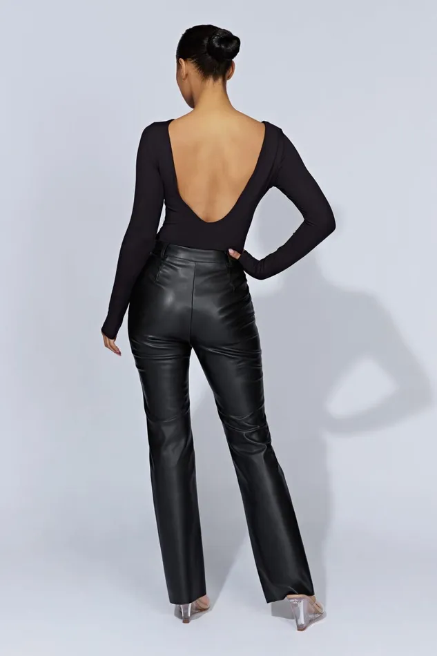 Meshki Bodysuits Cheyenne Long Sleeve Plunge Back Bodysuit 8211 Black Black 8211 Women