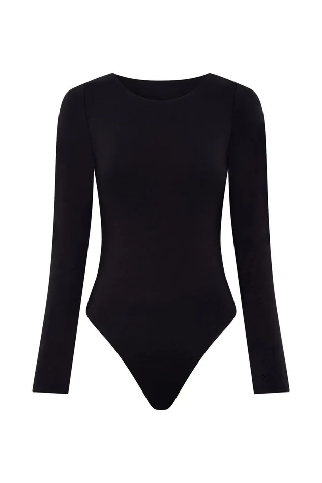 Meshki Bodysuits Cheyenne Long Sleeve Plunge Back Bodysuit 8211 Black Black 8211 Women