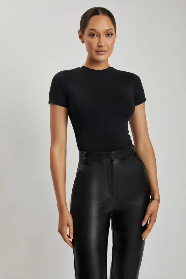 Meshki Bodysuits Francesca Crew Neck Short Sleeve Bodysuit 8211 Black Black 8211 Women