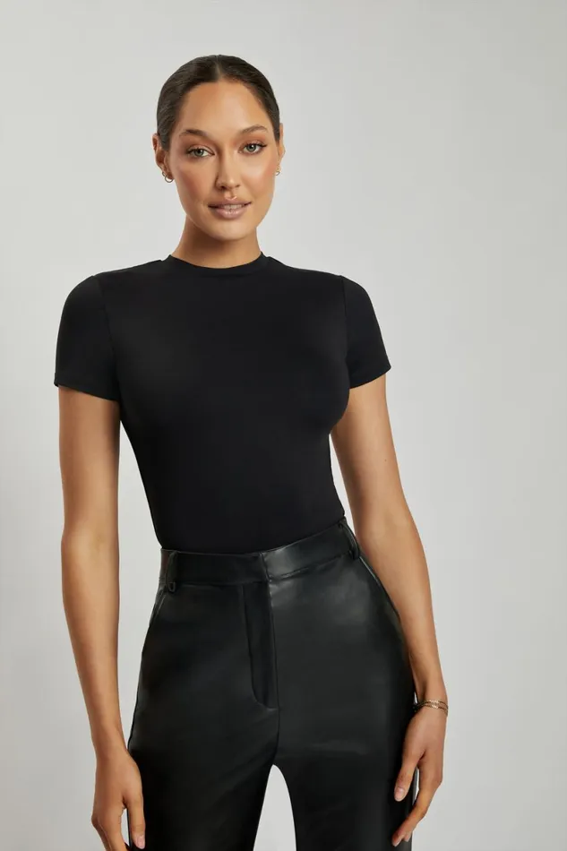 Meshki Bodysuits Francesca Crew Neck Short Sleeve Bodysuit 8211 Black Black 8211 Women