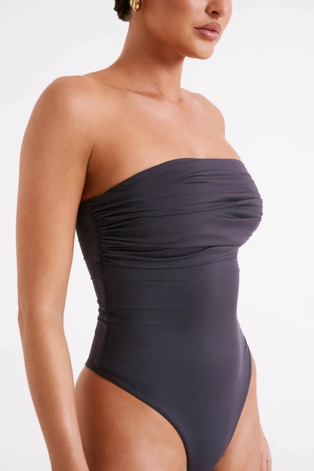 Meshki Bodysuits Romina Recycled Nylon Ruched Bodysuit 8211 Charcoal Charcoal 8211 Women