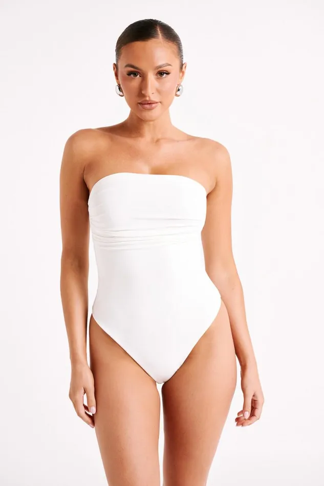 Meshki Bodysuits Romina Recycled Nylon Ruched Bodysuit 8211 White White 8211 Women