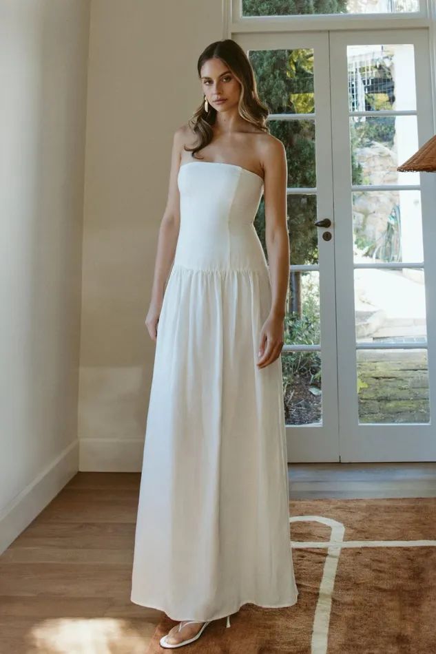 Meshki Bridal Shower Audrina Strapless Linen Maxi Dress 8211 White White 8211 Women
