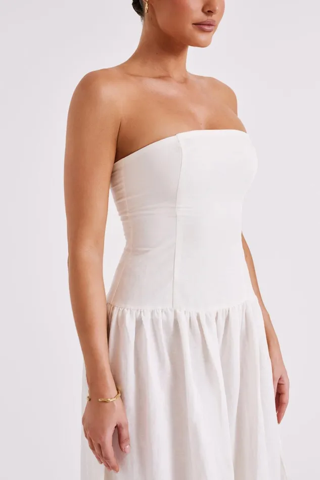 Meshki Bridal Shower Audrina Strapless Linen Maxi Dress 8211 White White 8211 Women