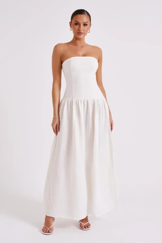 Meshki Bridal Shower Audrina Strapless Linen Maxi Dress 8211 White White 8211 Women