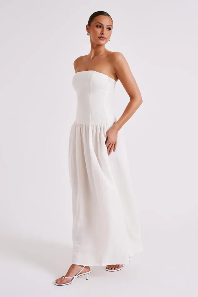 Meshki Bridal Shower Audrina Strapless Linen Maxi Dress 8211 White White 8211 Women