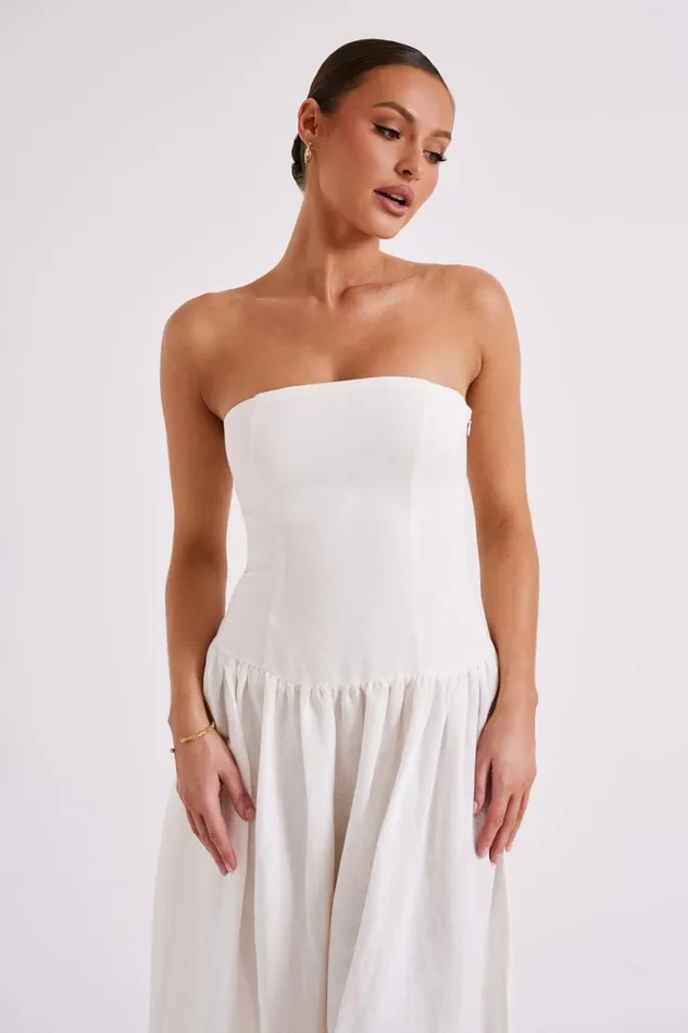 Meshki Bridal Shower Audrina Strapless Linen Maxi Dress 8211 White White 8211 Women