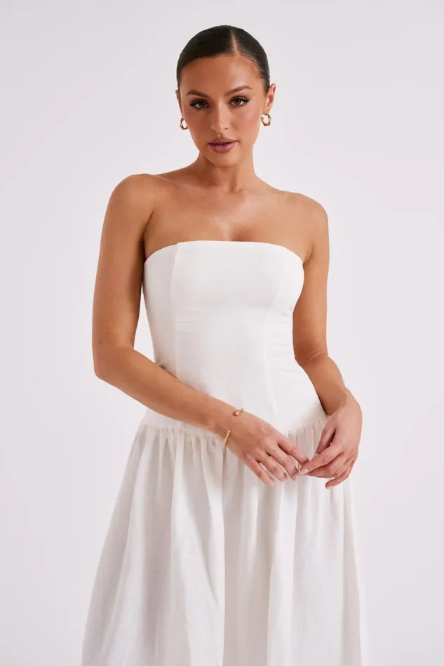 Meshki Bridal Shower Audrina Strapless Linen Maxi Dress 8211 White White 8211 Women