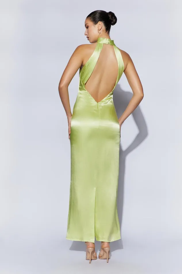 Meshki Bridesmaids Claire Satin Drape Back Maxi Dress 8211 Pistachio Green Pistachio Green 8211 Women