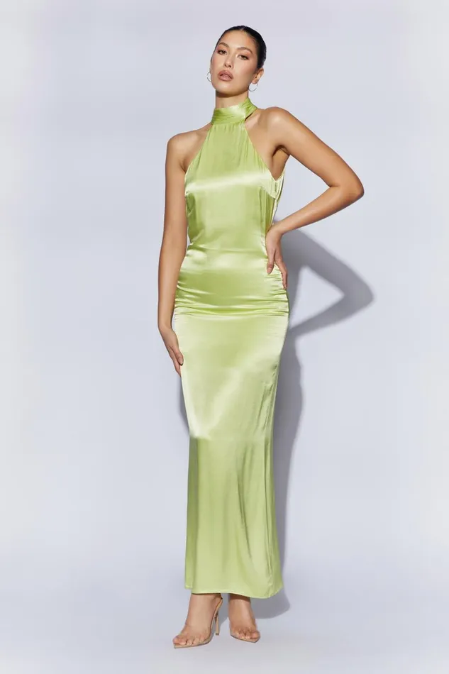 Meshki Bridesmaids Claire Satin Drape Back Maxi Dress 8211 Pistachio Green Pistachio Green 8211 Women