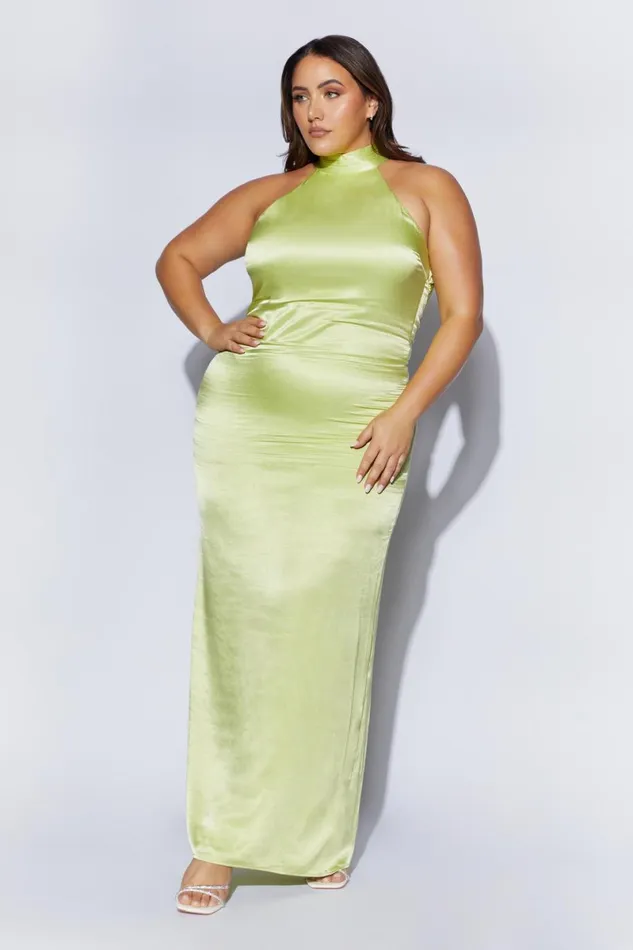 Meshki Bridesmaids Claire Satin Drape Back Maxi Dress 8211 Pistachio Green Pistachio Green 8211 Women