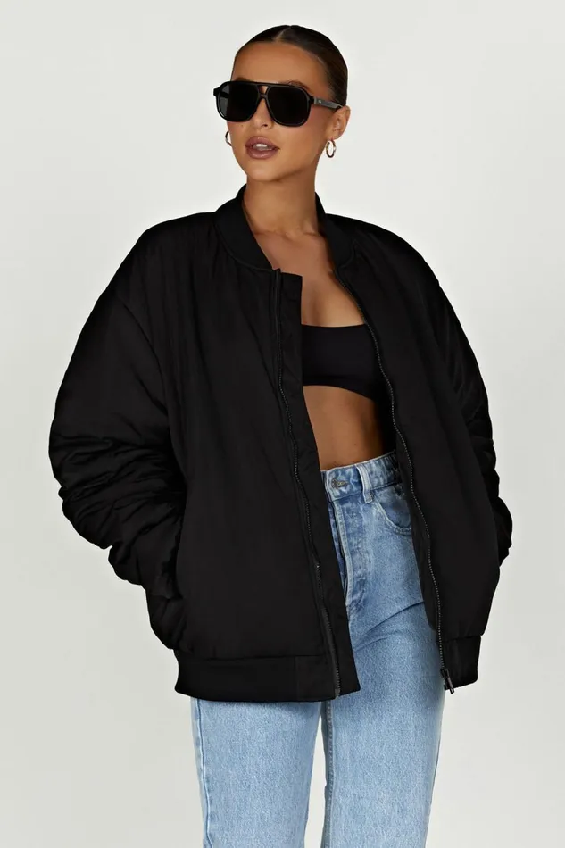 Meshki Coats and Jackets Johanna Recycled Bomber Jacket 8211 Black Black 8211 Women