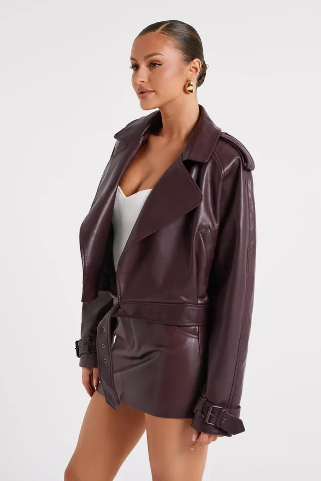 Meshki Coats and Jackets Taylor Oversized Faux Leather Jacket 8211 Dark Chocolate Darkchocolate 8211 Women