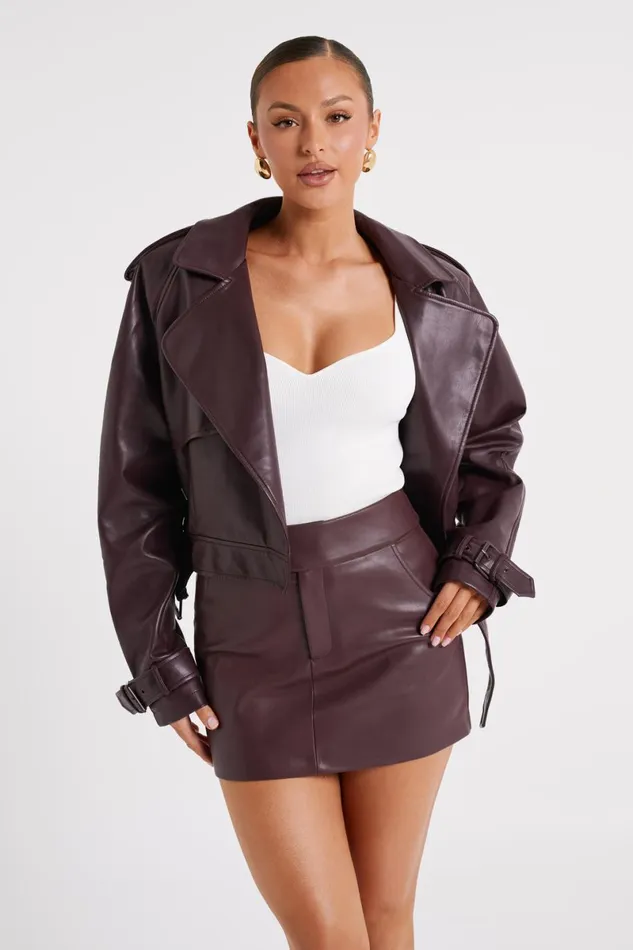 Meshki Coats and Jackets Taylor Oversized Faux Leather Jacket 8211 Dark Chocolate Darkchocolate 8211 Women