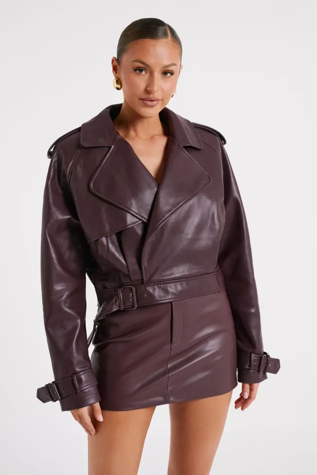 Meshki Coats and Jackets Taylor Oversized Faux Leather Jacket 8211 Dark Chocolate Darkchocolate 8211 Women