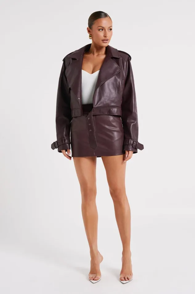 Meshki Coats and Jackets Taylor Oversized Faux Leather Jacket 8211 Dark Chocolate Darkchocolate 8211 Women