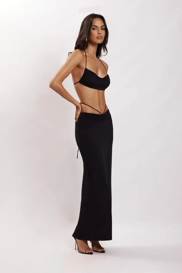 Meshki Crop Tops Amber Ruched Halter Crop Top 8211 Black Black 8211 Women Meshki Crop Tops Amber Ruched Halter Crop Top 8211 Black Black 8211 Women