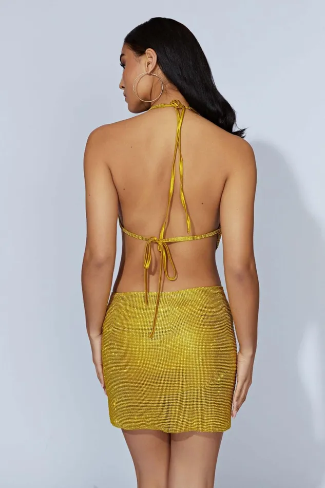 Meshki Crop Tops Daphne Diamante Cowl Neck Halter Top 8211 Chartreuse Chartreuse 8211 Women