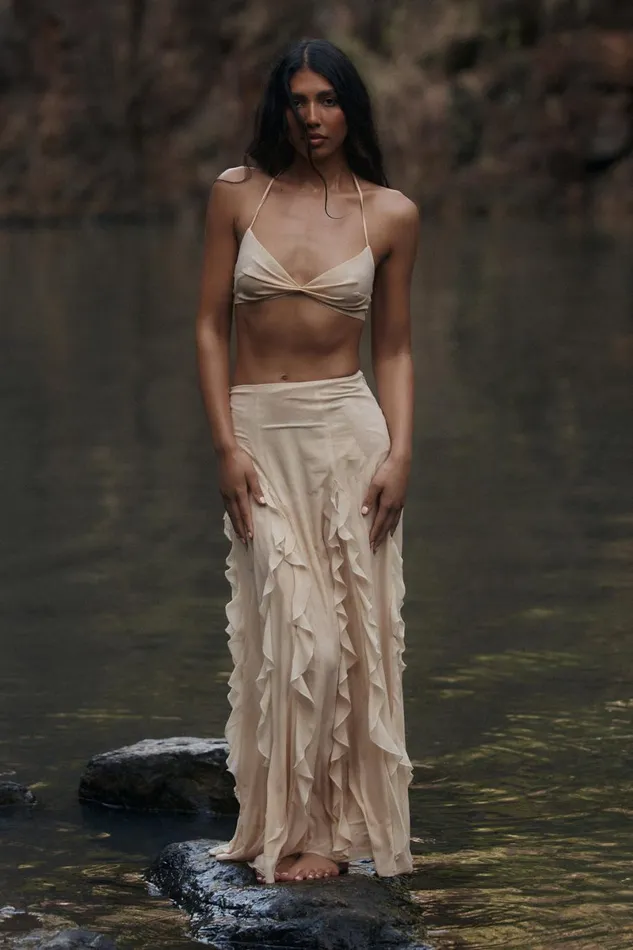 Meshki Crop Tops Ines Twisted Linen Crop Top 8211 Sand Sand 8211 Women