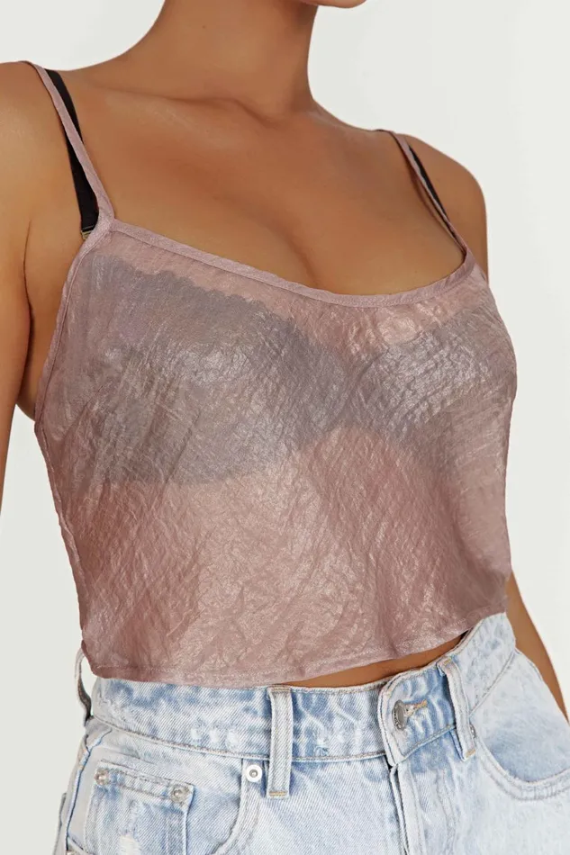 Meshki Crop Tops Kiana Iridescent Camisole 8211 Taupe Taupe 8211 Women