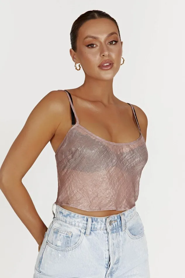 Meshki Crop Tops Kiana Iridescent Camisole 8211 Taupe Taupe 8211 Women Meshki Crop Tops Kiana Iridescent Camisole 8211 Taupe Taupe 8211 Women