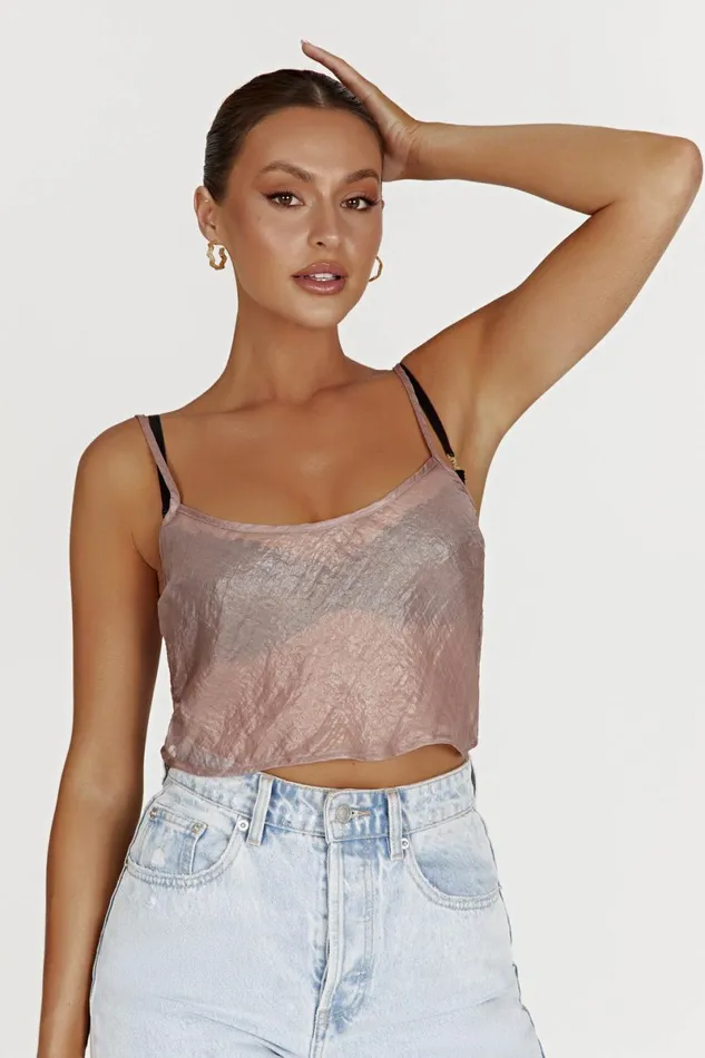 Meshki Crop Tops Kiana Iridescent Camisole 8211 Taupe Taupe 8211 Women Meshki Crop Tops Kiana Iridescent Camisole 8211 Taupe Taupe 8211 Women
