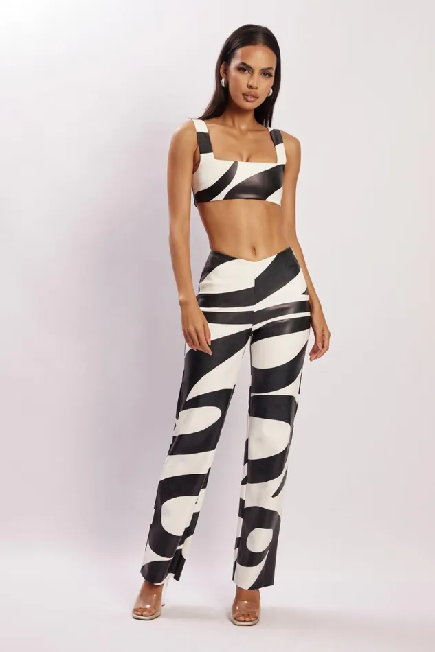 Meshki Crop Tops Mahla Faux Leather Square Neck Crop 8211 Swirl Print Swirl Print 8211 Women