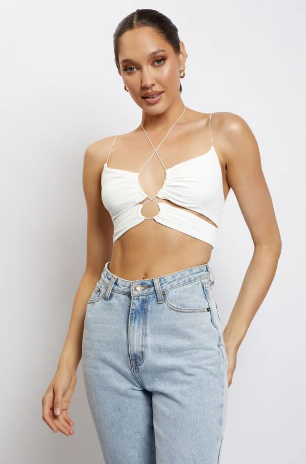 Meshki Crop Tops Phoenix Cut Out Ruched Crop Top 8211 White White 8211 Women Meshki Crop Tops Phoenix Cut Out Ruched Crop Top 8211 White White 8211 Women