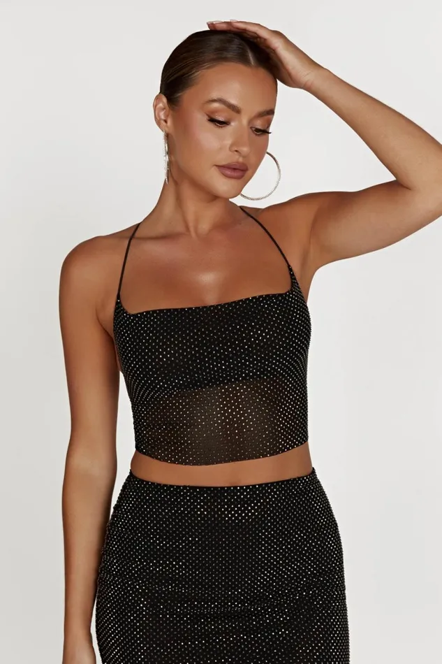 Meshki Crop Tops Tamra Strappy Diamante Top 8211 Black Black 8211 Women