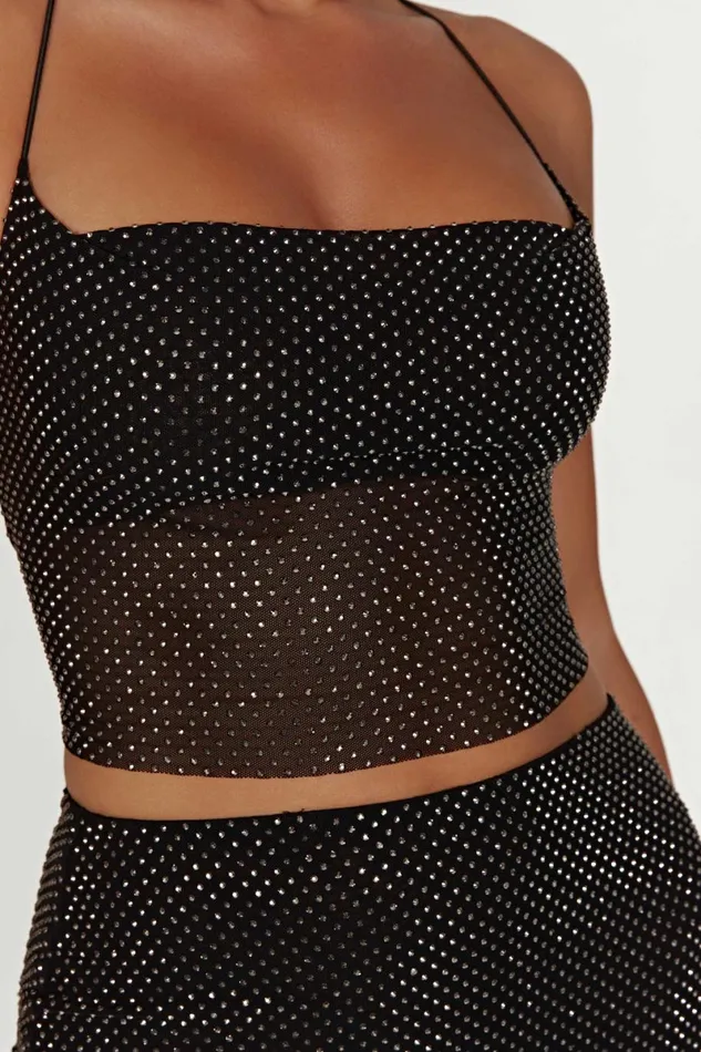 Meshki Crop Tops Tamra Strappy Diamante Top 8211 Black Black 8211 Women
