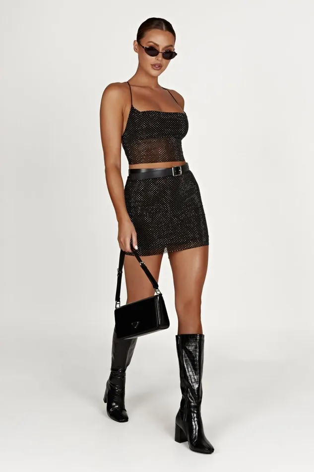 Meshki Crop Tops Tamra Strappy Diamante Top 8211 Black Black 8211 Women
