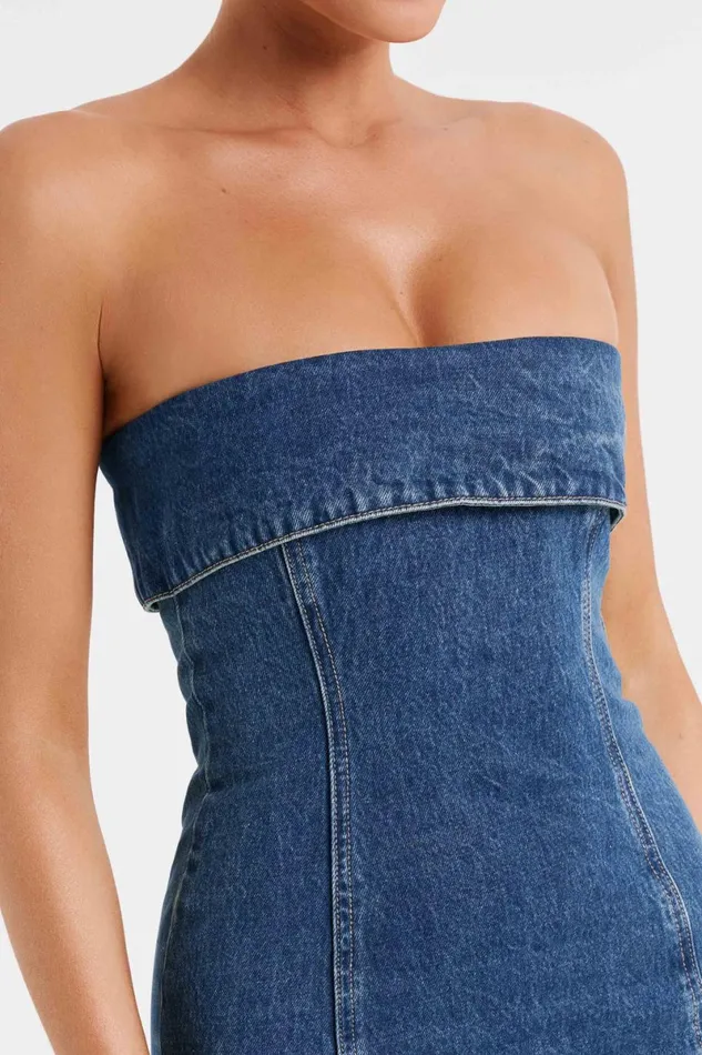 Meshki Denim Katherine Strapless Denim Midi Dress 8211 Dark Blue Darkblue 8211 Women