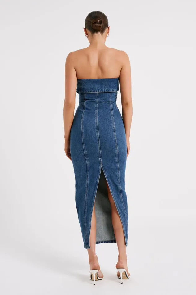 Meshki Denim Katherine Strapless Denim Midi Dress 8211 Dark Blue Darkblue 8211 Women