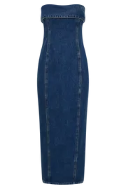 Meshki Denim Katherine Strapless Denim Midi Dress 8211 Dark Blue Darkblue 8211 Women