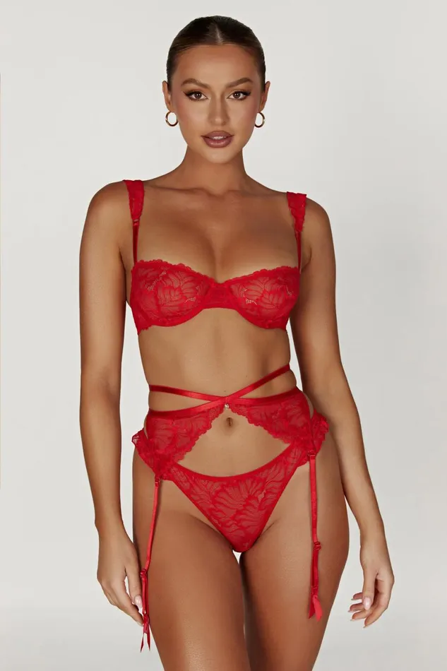 Meshki Intimates Isadora Lace Crossover Suspenders 8211 Red Red 8211 Women
