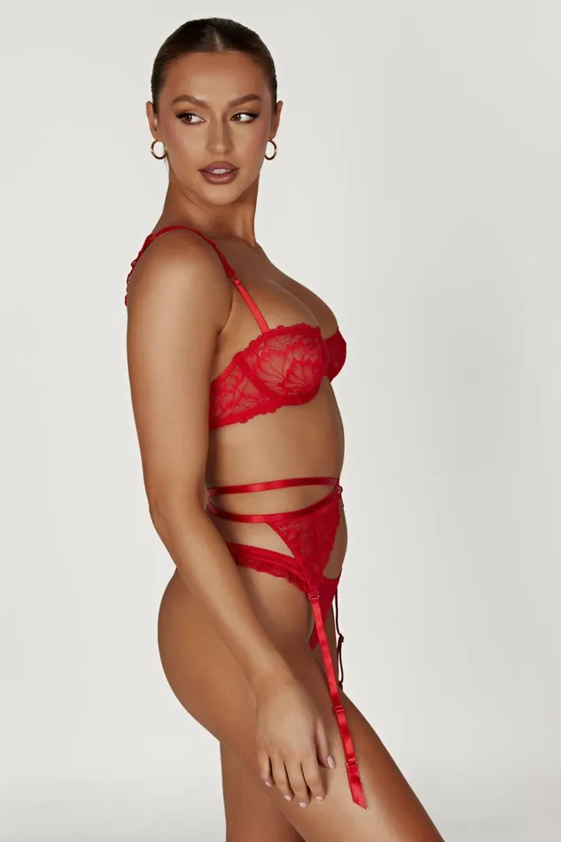 Meshki Intimates Isadora Lace Crossover Suspenders 8211 Red Red 8211 Women