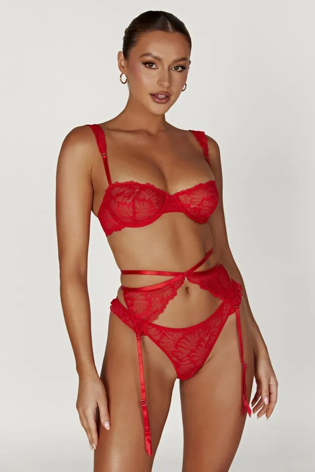 Meshki Intimates Isadora Lace Crossover Suspenders 8211 Red Red 8211 Women