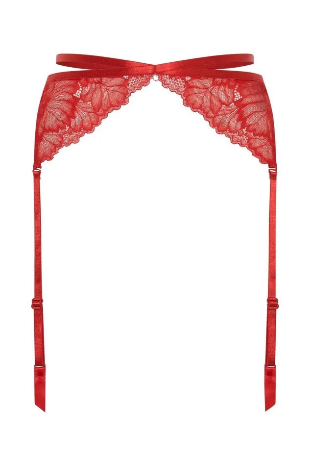 Meshki Intimates Isadora Lace Crossover Suspenders 8211 Red Red 8211 Women