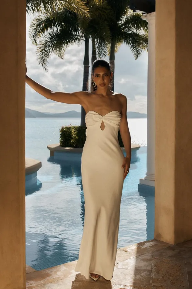 Meshki Maxi Dresses Antonella Strapless Keyhole Maxi Dress 8211 White White 8211 Women