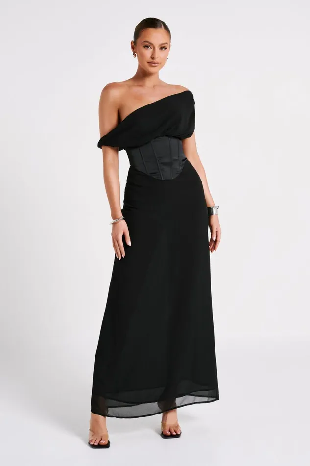 Meshki Maxi Dresses Courtney Chiffon Maxi Dress 8211 Black Black 8211 Women