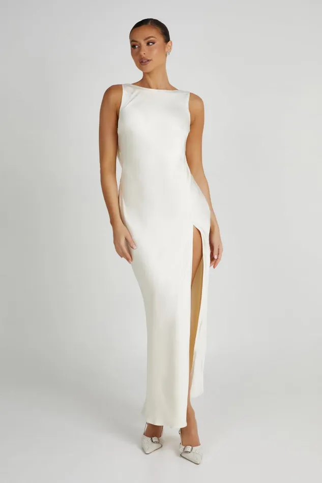 Meshki Maxi Dresses Gemima Satin Maxi Dress With Split 8211 Ivory Ivory 8211 Women