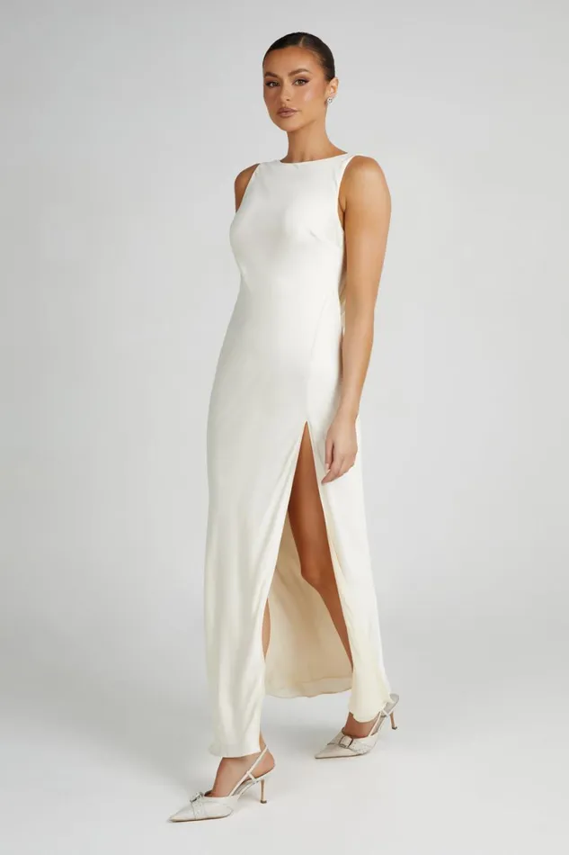Meshki Maxi Dresses Gemima Satin Maxi Dress With Split 8211 Ivory Ivory 8211 Women